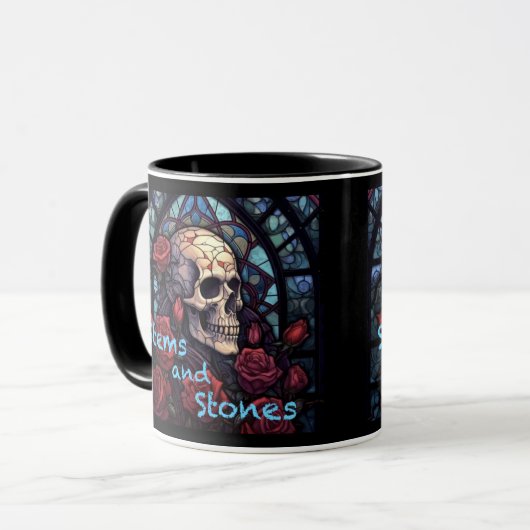 Stems and Stones Skull and Rozen Koffie Mok (Voorkant links)