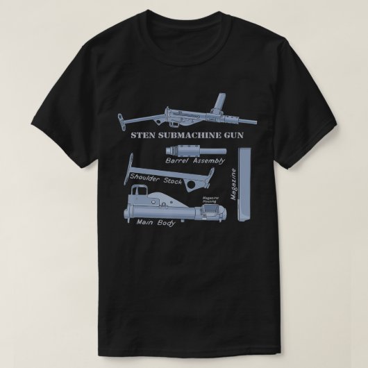 Sten Pistool Brits WW2 Submachine Pistool Diagram T-shirt (Design voorkant)