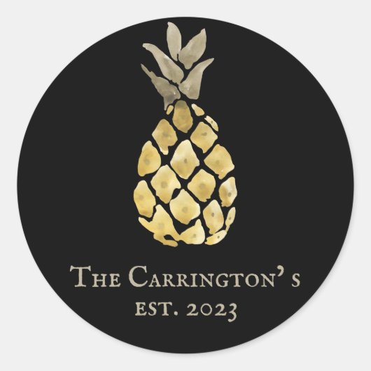 Stencil anananasnaam Waterverf Ronde Sticker (Voorkant)