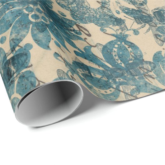 Stencil bloemen, bijen en schrijven op tan cadeaupapier (Rol Hoek)