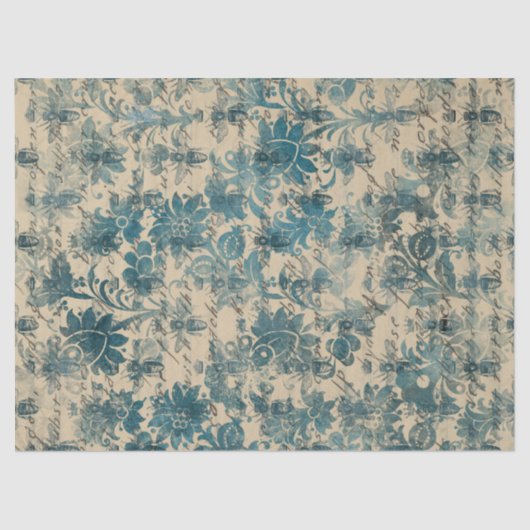 Stencil bloemen, bijen en schrijven op Tan-decoupa Tissuepapier (Voorkant)