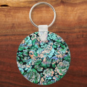Stencil Floral in groen en perzik Sleutelhanger (Voorkant)
