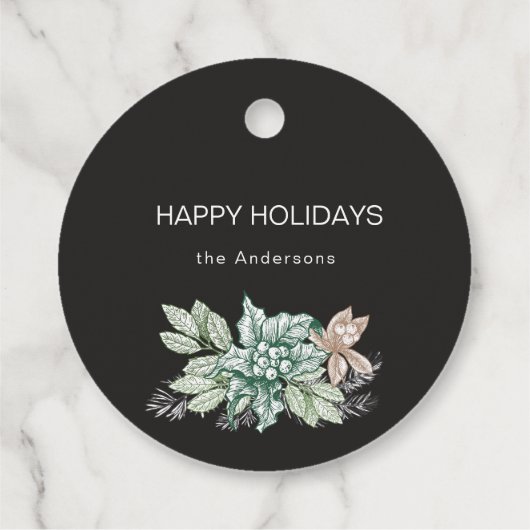  stencil holly plant prettige feestdagen bedankjes labels (Achterkant)