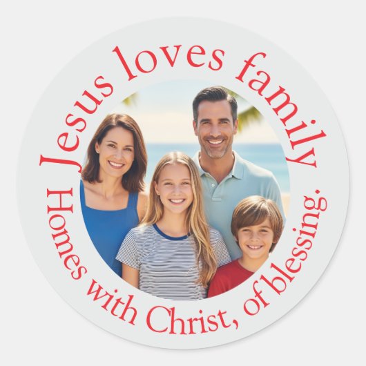stencil Jezus houdt van het gezin Ronde Sticker (Voorkant)