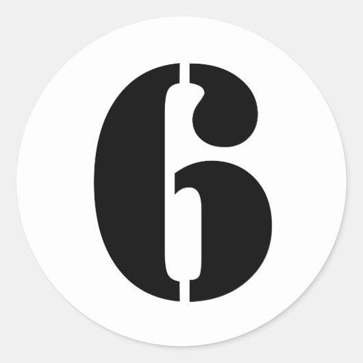 Stencil Nummers van Janz Nummer 6 Zes Wit Ronde Sticker (Voorkant)