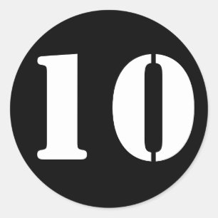 Stencil Nummers volgens Janz Number 10 Ten Black Ronde Sticker