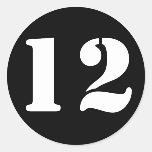 Stencil Nummers volgens Janz Number 12 Twaalf Blac Ronde Sticker (Voorkant)