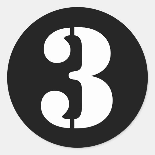 Stencil Nummers volgens Janz Number 3 Three Black Ronde Sticker (Voorkant)