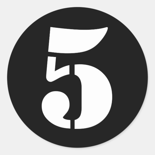 Stencil Nummers volgens Janz Number 5 Five Black Ronde Sticker (Voorkant)