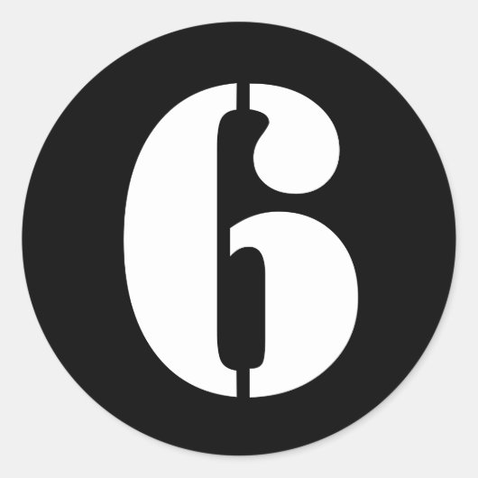 Stencil Nummers volgens Janz Number 6 Six Black Ronde Sticker (Voorkant)