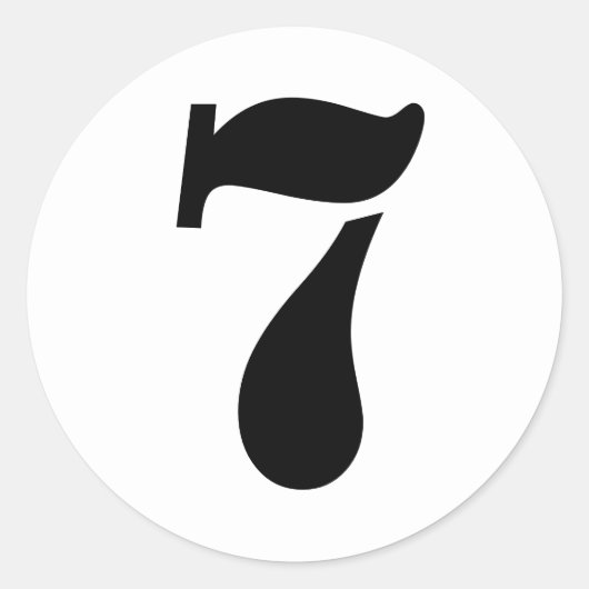 Stencil Nummers volgens Janz Number 7 Seven White Ronde Sticker (Voorkant)