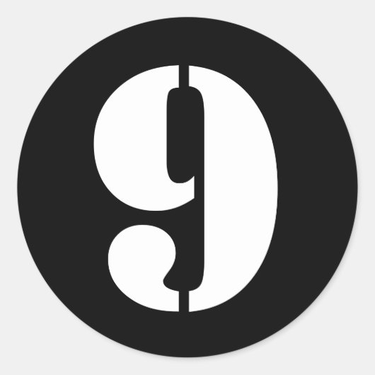 Stencil Nummers volgens Janz Nummer 9 Nine Black Ronde Sticker (Voorkant)