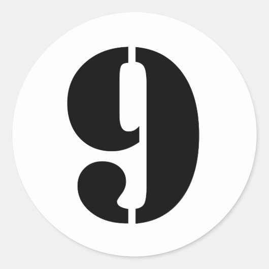 Stencil Nummers volgens Janz Nummer 9 Nine White Ronde Sticker (Voorkant)