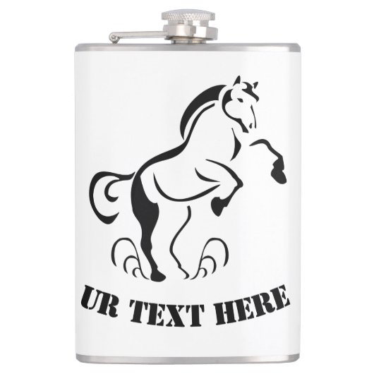Stenciled Black Horse Rearing met stofzwammen Heupfles (Voorkant)