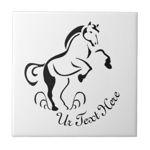 Stenciled Black Horse Rearing met stofzwammen Tegeltje