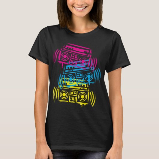 Stenciled Boomboxes van 80 T-shirt (Voorkant)