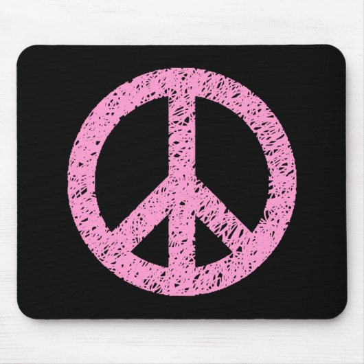 Stenciled Peace Symbol - Roze op zwart Muismat (Voorkant)