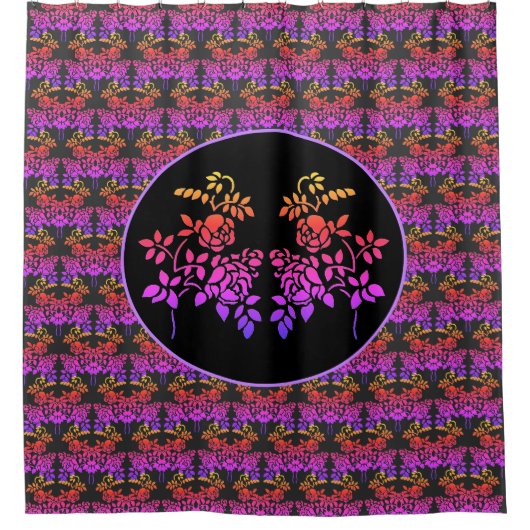 Stenciled Roos Flowers Abstract Colors Design Douchegordijn (Voorkant)