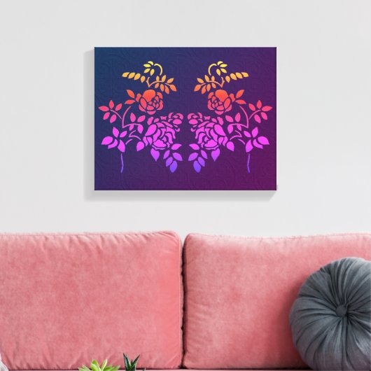 Stenciled Roos Flowers Abstracte kleuren Canvas Afdruk (Insitu (Woonkamer))