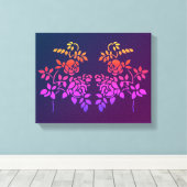 Stenciled Roos Flowers Abstracte kleuren Canvas Afdruk (Insitu (Houten vloer))