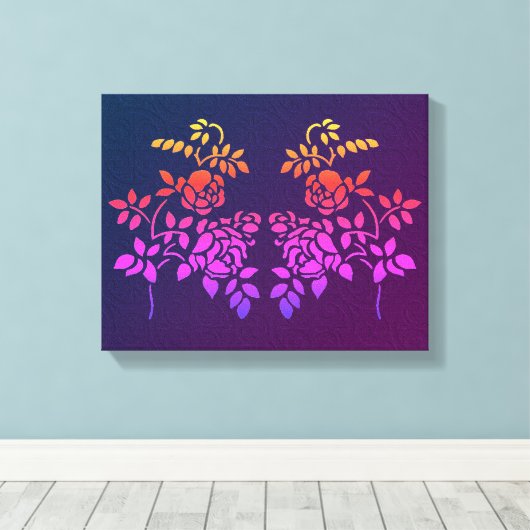 Stenciled Roos Flowers Abstracte kleuren Canvas Afdruk (Insitu (Houten vloer))