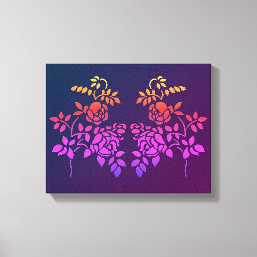 Stenciled Roos Flowers Abstracte kleuren Canvas Afdruk (Voorkant)