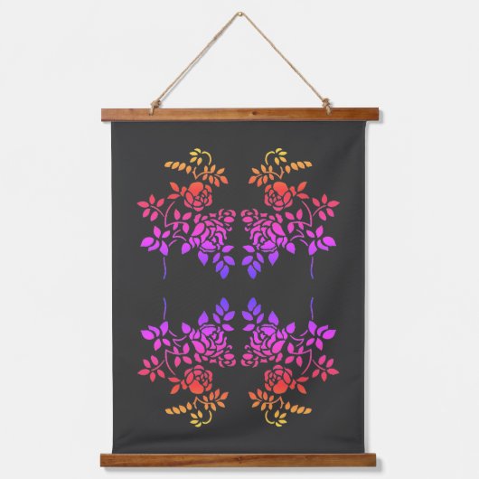 Stenciled Roos Flowers Abstracte kleuren Hangend Wandkleed (Voorkant)