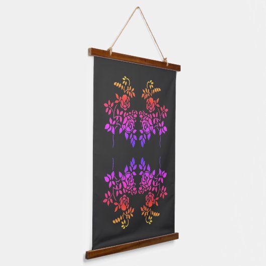 Stenciled Roos Flowers Abstracte kleuren Hangend Wandkleed (Gebogen)