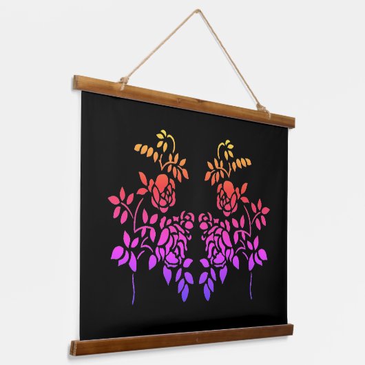 Stenciled Roos Flowers Abstracte kleuren Hangend Wandkleed (Gebogen)