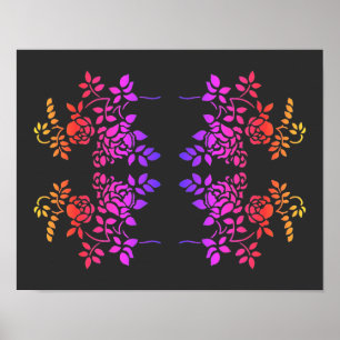 Stenciled Roos Flowers Abstracte kleuren Poster