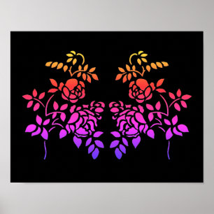 Stenciled Roos Flowers Abstracte kleuren Poster