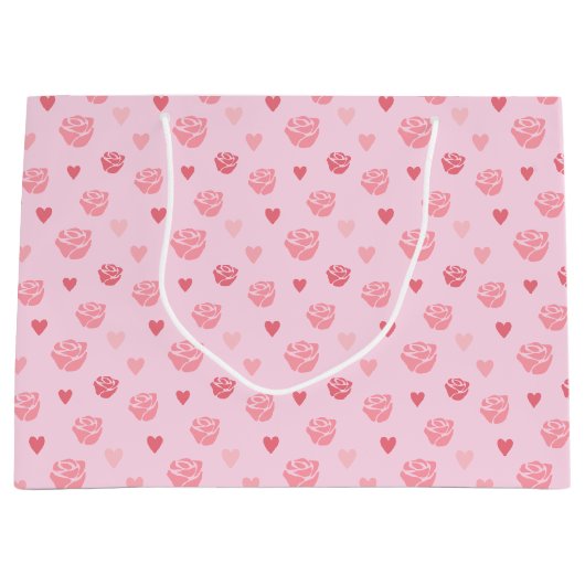 Stenciled roze en harten gepattereerd groot cadeauzakje (Voorkant)