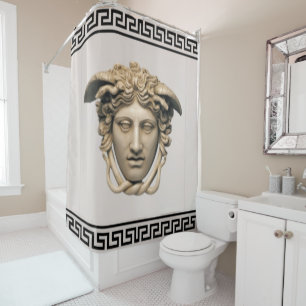 Stenen Beige Medusa Griekse Sleutel Ontwerper Douchegordijn