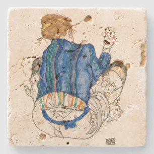 STENEN BIERVILTJE: EGON SCHIELE : ZITTEN VROUW ONDERZETTER