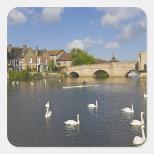 Stenen boogbrug en rivier de Ouse, St Ives, Vierkante Sticker
