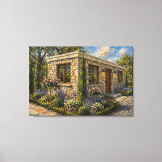 Stenen Cottage Tuin Olie Schilderij Canvasprint Canvas Afdruk