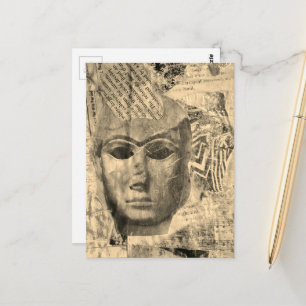 Stenen dame gezicht Abstracte Mixed Media Collage Briefkaart