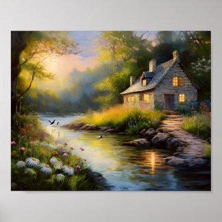 Stenen huis aan de rivier 1 poster