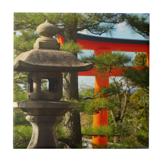 Stenen lantaarn en Torii-poort Tegeltje (Voorkant)