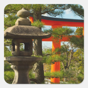 Stenen lantaarn en Torii-poort Vierkante Sticker