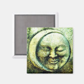 Stenen maan en zon gezicht halve maan groen grijs magneet (Voorkant / Achterkant)