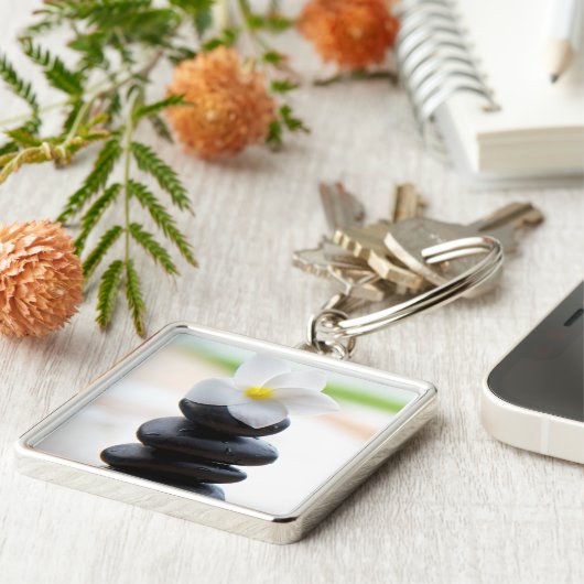 stenen, meditatie, vreedzame gestapelde stenen sleutelhanger (Zijkant)