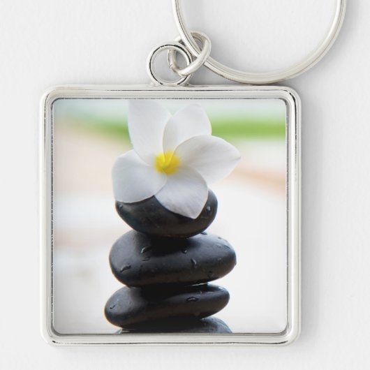 stenen, meditatie, vreedzame gestapelde stenen sleutelhanger (Voorkant)