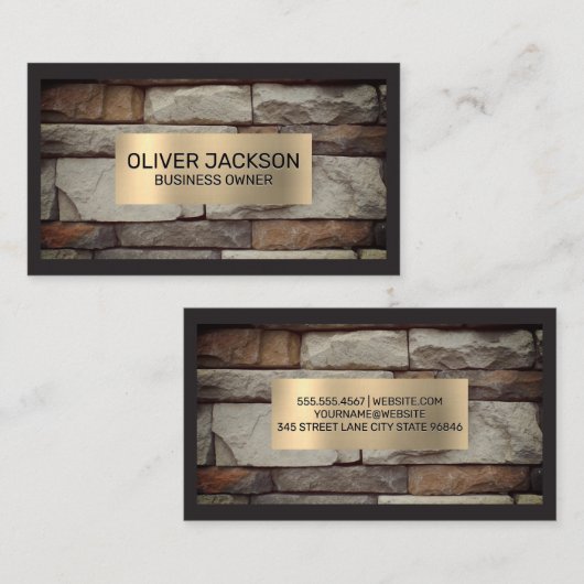 stenen muur | Goud Metallic geborsteld Lijst Visitekaartje (Voorkant / Achterkant)