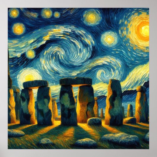 Stenen Nacht Stonehenge Poster (Voorkant)