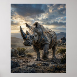 Stenen Neushoorn Ruw Vlakte Poster