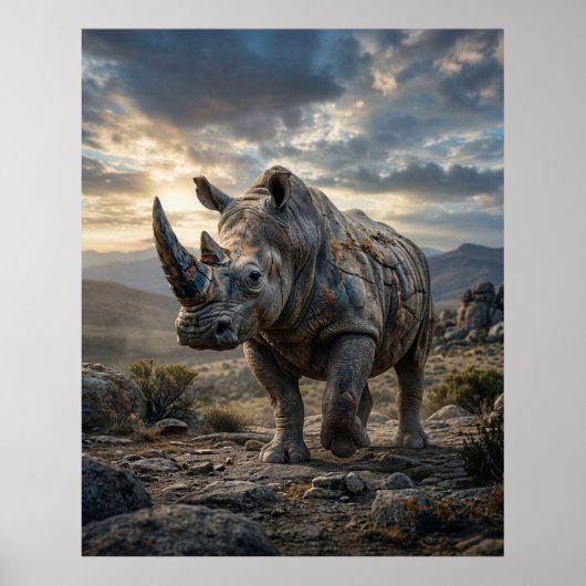 Stenen Neushoorn Ruw Vlakte Poster (Voorkant)