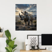 Stenen Neushoorn Ruw Vlakte Poster (Thuiskantoor)