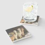 Stenen Onderzetter - Alpaca's in de winterzon (Zijkant)