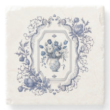 Stenen Onderzetter Delfts Blauw Bloemen Servies De